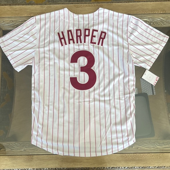 Bryce Harper Jersey NEW Mens Large White Pinstripe Philadelphia Phillies - Picture 2 of 8